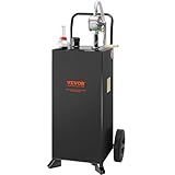 VEVOR 30 Gallon Gas Caddy - Portable Fuel Storage Tank with 2 Wheels & Manual Transfer Pump, Diesel & Gasoline Fuel Container for Cars, Lawn Mowers, ATVs, Boats, Black