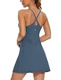 Womens Tennis Dress, 2-in-1 Summer Athletic Dress with Built-in Bra & Shorts Pockets, Active Dress with Adjustable Strap