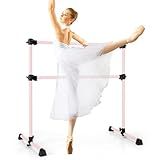 GOFLAME 4FT Ballet Barre Portable, Freestanding Double Ballet Barre Height Adjustable with Anti Slip Base, Heavy Duty Stretch Dance Bar for Home Workout (Pink)