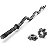 47" EZ Curl Bar Weight Lifting Bar, 1-inch Curling Bars for Weight lifting, Barbell bar for Hip Thrusts/Squats/Lunges for Gym and Home, With 2 Star Double Risk Star-nuts (220lb Weight Capacity) (Black)