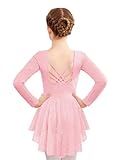 Zaclotre Girls Long Sleeve Ballet Leotards with Shiny Skirts Toddler Crisscross Back Dance Dress Outfits Ballet Pink 6-7Years
