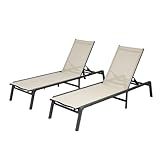 VEVOR Outdoor Chaise Lounge Chair Set of 2, 400 lbs Weight Capacity, Foldable Sun Tanning Chair, 5 Adjustable Positions, Easy Assembly, Aluminum Pool Recliner Lounge Chairs, for Beach Yard Patio
