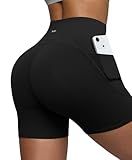 BRXL Biker Shorts Women No Front Seam Tummy Control Workout Shorts with Pockets Yoga Volleyball Gym Running 4.5" Black L