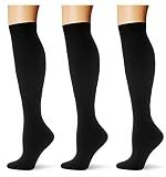 Saniripple (3 pairs) Compression Socks 20-30 mmHg Long Knee High Socks for Women and Men 3 Black S/M