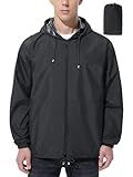 UIQUR Mens Rain Jacket Raincoat Windbreaker Running Waterproof Lightweight Packable with Hood Travel Hiking Cycling Black L
