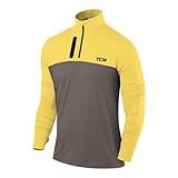 TCA Men's Fusion Pro Quickdry Long Sleeve Half Zip Running Shirt – Athletic Workout Pullover with Pocket & Thumb Holes- Heather Gray/Sonic Yellow, Large