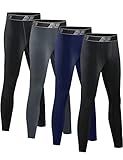 HOPLYNN 4 Pack Youth Boy’s Compression Pants Leggings Tights Quick Dry Athletic Base Layer Under Pants Gear for Kid’s Football Basketball Sports -2 Black 1 Blue 1 Grey-L