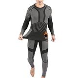 MeetHoo Mens Thermal Underwear Set Seamless Fleece Lined Base Layer Sports Long Johns Winter Gear Running Skiing Gray