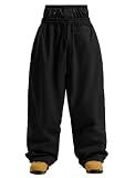 GSOU SNOW Mens Womens Baggy Snow Pants Waterproof Snowboard Pants Black L