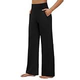 FireSwan Yoga Pants Women High Waist Wide Leg Pants with Pockets Black