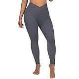 SUUKSESS Women Crossover Seamless Leggings Butt Lifting High Waisted Workout Yoga Pants (Grey, M)