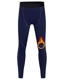 Blueleaf Boys Thermal Compression Pants - Youth Fleece Lined Athletic Leggings Kids Thermal Base Layer Sports Tights Cold Weather Gear Navy Blue M