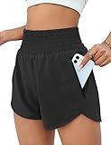 BMJL Women's Athletic Shorts High Waisted Running Short Pocket Sporty Shorts Gym Elastic Workout Shorts(M,Black)