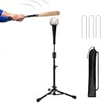 Wiseek 23.5 to 39.76 Inches Baseball Tee for Kids, Batting Tees with Carry Bag&3 Pcs Ground Nails, Portable Stable Tanner Tee, Baseball Training Equipment Aged 5-12, Softball Tee for Hitting (Black)