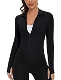 Loovoo Black Workout Jacket Women Cropped BBL Jacket Athletic Running Track Jackets Compression Tights Long Sleeve Tops