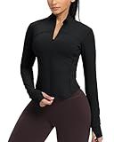 GYM RAINBOW Womens Zip Up Workout Jakcets Lightweight Slim Fit Running Athletic Jackets with Thumb Holes(#1 Black,Small)