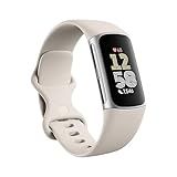 Fitbit Charge 6 Fitness Tracker with Google apps, Heart Rate on Exercise Equipment, 6-Months Premium Membership Included, GPS, Health Tools and More, Porcelain/Silver, One Size (S & L Bands Included)