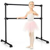 Goplus Double Ballet Barre Bar, Portable 4 FT Freestanding Dancing Bar w/ 7” - 46” Adjustable Height, Barre Exercise Equipment Bar for Home School Gym, Ballet Bar for Kids & Adults (Black)