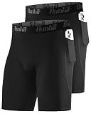 Runhit Men's Compression Shorts Quick Dry Spandex Shorts Performance Underwear for Gym Sports Training 2 Pack Black Black L