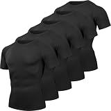 HovSiyla 5 Pack Men's Compression Shirts Cool Dry Short Sleeve Baselayer Athletic Workout T Shirts Black-L