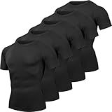 HovSiyla 5 Pack Men's Compression Shirts Cool Dry Short Sleeve Baselayer Athletic Workout T Shirts Black-L