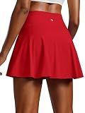 PINSPARK Womens Tennis Skirt Pleated High Waisted Athletic Skorts,Red M | 15 Inch, Mesh Built-in Shorts, Buttery-Soft,Breathable, A Line, Mini Skirt, for Tennis, Golf, Running, Casual
