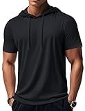 MAGCOMSEN Short Sleeve Hoodies for Men Hoodie Gym Athletic Lightweight Shirts Summer Moisture Wicking Pullover Workout Top Black