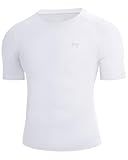 Moozava Men's Compression Shirts Short Sleeve, Cool Dry Athletic Base Layer, Active Undershirts for Gym Running Football White-M