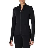 Amazon Essentials Women's Active FormFlex Buttery Soft Slim Fit Full Zip Workout Jacket with Thumb Holes, Black, Large