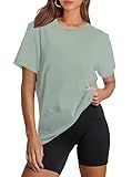 OFEEFAN Breathable Yoga Tops Short Sleeve Shirts for Women Trendy Tops for Women 2025 Light Green XL