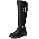 SHIBEVER Women's Knee High Boots: Black Round Toe Side Zipper Motorcycle Riding Boots - Low Block Heel Tall Fall Boots 2026 Size 9