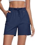TACVASEN Hiking Cargo Shorts for Women Quick Dry Lightweight Athletic Golf Shorts with Pockets Casual UPF 50+ Waterproof Navy Blue L