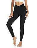 DIBAOLONG Crossover Yoga Pants High Waisted Black Leggings for Women Tummy Control Soft Workout Gym Athletic Leggings M