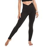 SINOPHANT High Waisted Leggings Women, Black Cross Waist, L-XL