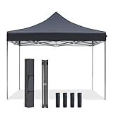 OLIXIS 10x10 Ft Pop Up Canopy Tent, Waterproof Portable Outdoor Shade Canopy with Sand Bags for Beach, Backyard Parties & Events, Charcoal