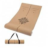 Cork Yoga Mat 6mm Extra Thick TPE Non-Slip Workout Mat with Alignment Lines for Hot Yoga and Home Gym (line)