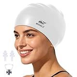 WHALE Extra Large Swim Cap for Women Men Non-Slip, High Elasticity Keeps Hair Dry Unisex Large Size Suitable for Long Hair, Curly Hair and African Dreadlocks (White)