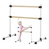 VEVOR Ballet Barre, 4 Ft Double Beechwood Barre Bar for Home, Freestanding Portable Ballet Stretching Dance Bars, Height Adjustable Anti-Wobble Fitness Gym Equipment, for Pilates Balance Workout