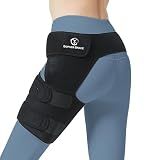 GOPHERBRACE Hip Brace Thigh Compression Sleeve - Adjustable Groin Compression Wrap for Sciatic Nerve Pain Relief, Hip Flexor Strain, Hamstring Pull, Joint Stabilizer for Men for Women (Black Left)