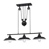 Westinghouse 6129400 Iron Hill Vintage-Style Three Light Indoor Pulley Pendant, Matte Black Finish