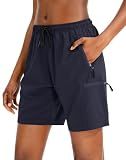 SANTINY Women's 5''/ 7''/9'' Hiking Cargo Shorts Quick Dry Lightweight Summer Shorts for Women Athletic Golf Zipper Pockets(Navy_M)