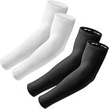 Aprilswan Arm Sleeves, UV Sun Protection Sports Non Slip Compression Cover for Men/Women 2 Pairs Black+White