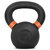 Yes4All Powder Coated Kettlebell, 22 lb Cast Iron Core Kettlebells with Non-Slip Handle & Flat Bottom for Conditioning, Heavy Duty for Strength Training - Single, Orange