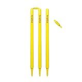 Bratla Cricket wickets with bails - Cricket Stumps Made of Wood, Set of 3 Stumps for Cricket with 2 bails, T20 Cricket Wicket, Cricket Stumps (Yellow)