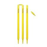 Bratla Cricket wickets with bails - Cricket Stumps Made of Wood, Set of 3 Stumps for Cricket with 2 bails, T20 Cricket Wicket, Cricket Stumps (Yellow)