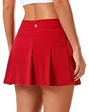 Stelle Women Tennis Skirt Golf Skorts Athletic High Waisted with Pockets Inner Shorts Sport Workout Pleated Pickleball(Red-Nylon-2,M)