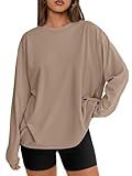 Trendy Queen Womens Spring Tops Oversized Long Sleeve T Shirts 2026 Basic Tee Fall Casual Workout Y2K Clothes Khaki M