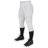 CHAMPRO Women's Tournament Traditional Low-Rise Polyester Softball Pant, Small, White