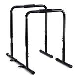 OLIXIS Dip Bar, Adjustable Heavy Duty Dip Bar Station with Soft High-Density Foam Handles, Stabilizer Parallel Parallette Bar Fitness Equipment for Home, Gym, Patio, Office - Black