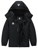 IDTALHZY Kids Waterproof Ski Jacket with Detachable Hood - Fleece Lined Winter Snow Coat for Boys and Girls, Warm Outdoor Jacket for Cold Weather